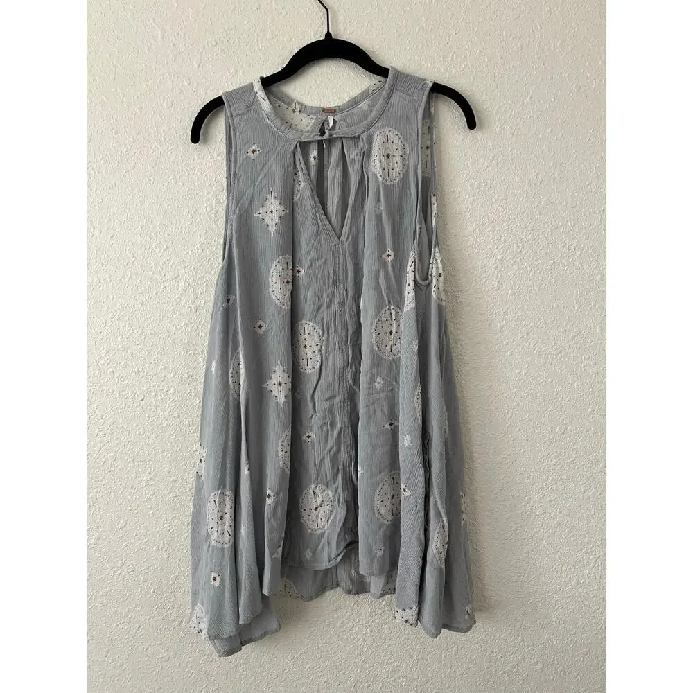 Free People Key Hole Gauze Swing Tank Tunic Size Large
